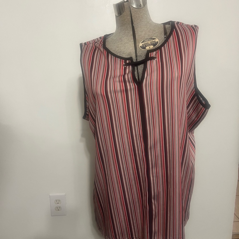 Always Indigo Womens size 2X‎ Sleeveless Shirt Top Red,Black.White Stripes